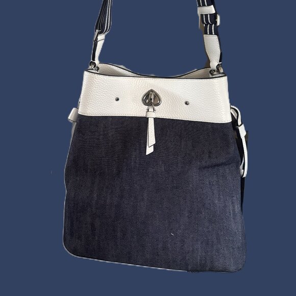 Kate Spade Marti Dark Denim Shoulder Bag with White Pebbled Leather Accents NWOT - Picture 11 of 12